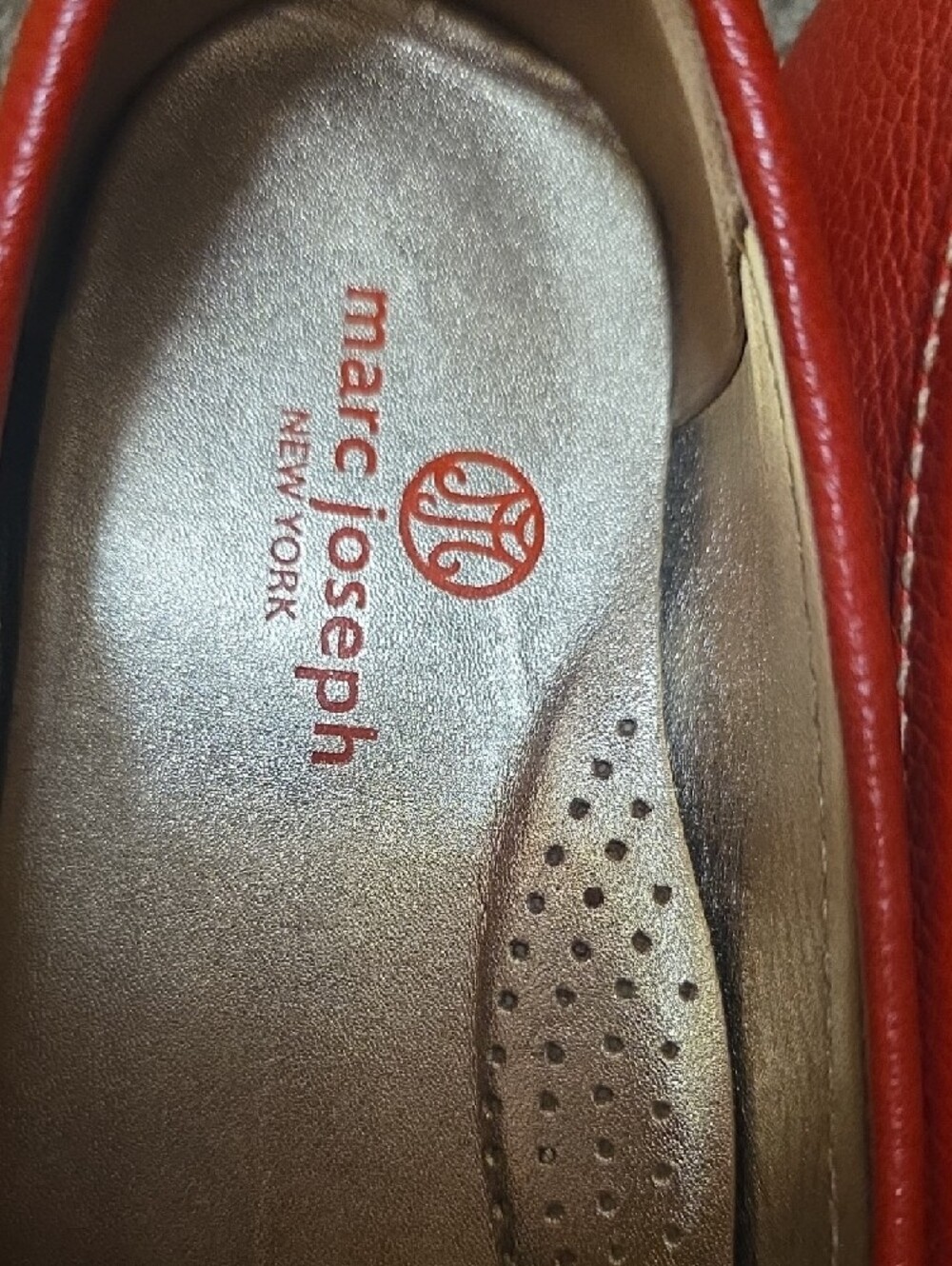 Marc Joseph Vibrant Orange-Red Leather Bit Loafers - Picture 6 of 7